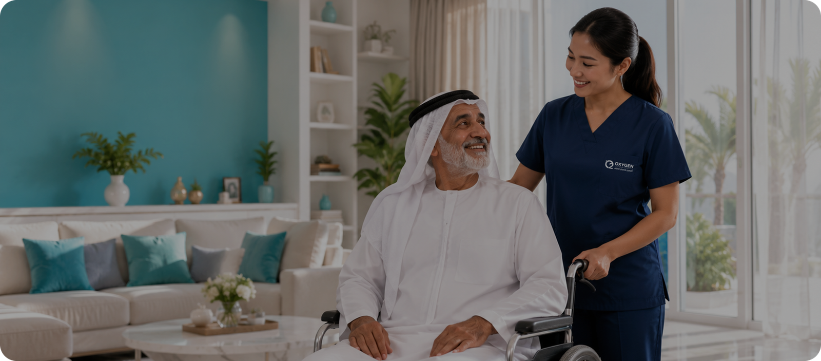 Oxygen nurse caring for a patient at home in the UAE